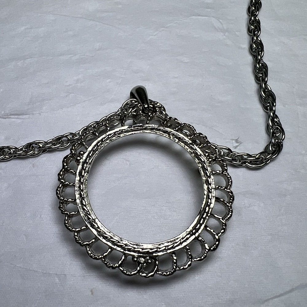 925 Sterling Silver Dime Bezel Coins Prong‎ Back Illusion Edge 24" Chain - Picture 2 of 6